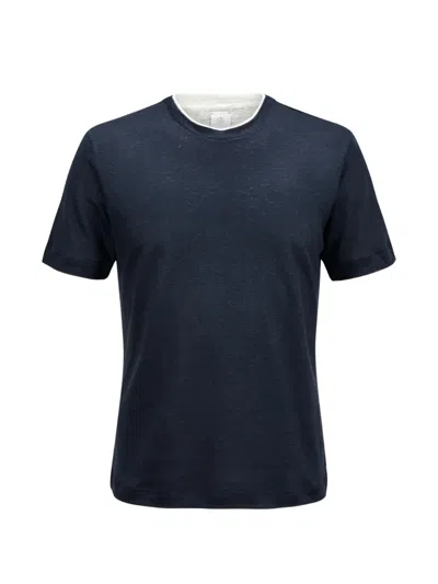 Eleventy Layered-neck Linen T-shirt In Black