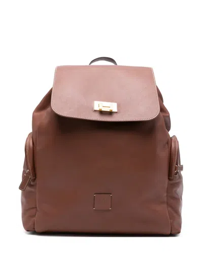 Eleventy Leather Backpack In Red