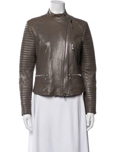 Pre-owned Eleventy Leather Biker Jacket In Brown