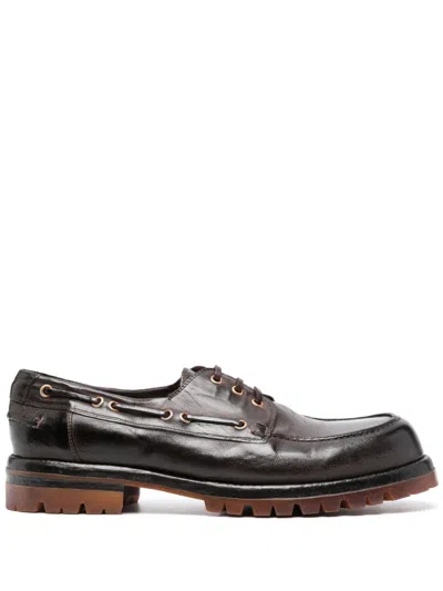 Eleventy Leather Boat Shoes In Brown