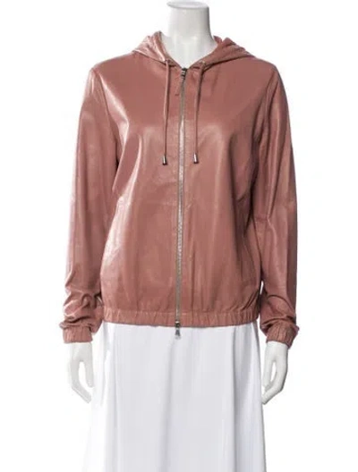 Pre-owned Eleventy Leather Bomber Jacket In Pink