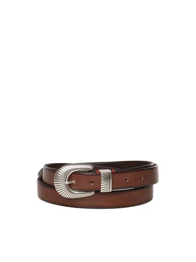 Eleventy Leather Brown Belt With Silver Buckle