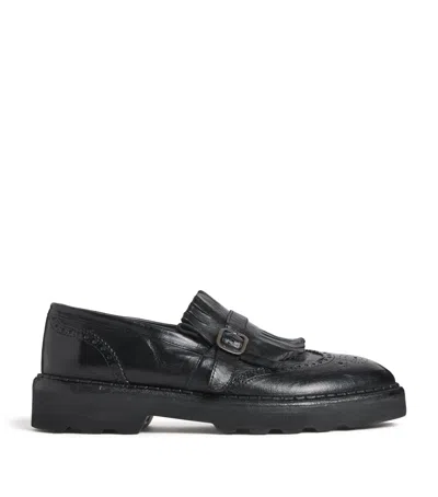 Eleventy Leather Fringed Derby Shoes In Black