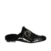 Eleventy Croc-embossed Leather Mules With Plush Fur Lining In Black