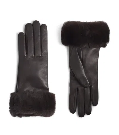 Eleventy Leather Fur-trim Gloves In Brown