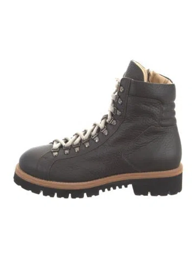 Pre-owned Eleventy Leather Hiking Boots In Black