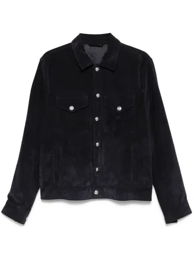 Eleventy Leather Jacket In 蓝色