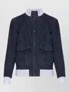 Eleventy Leather Jacket Chest Pockets Front Ribbed Hem In Multi