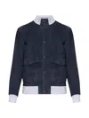 Eleventy Leather Jacket Chest Pockets Front Ribbed Hem In Blue
