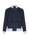 Eleventy Leather Jacket Chest Pockets Front Ribbed Hem In Blue