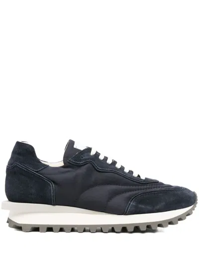 Eleventy Leather Lace-up Trainers In Blue