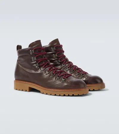 Eleventy Leather Lace-up Boots In Brown