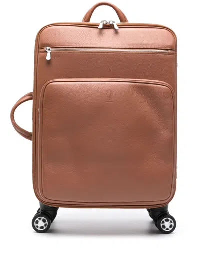 Eleventy Leather Luggage Bag In Brown