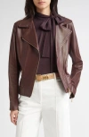 Eleventy Leather Moto Jacket In Brown