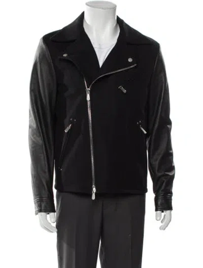 Pre-owned Eleventy Leather Moto Jacket In Gray