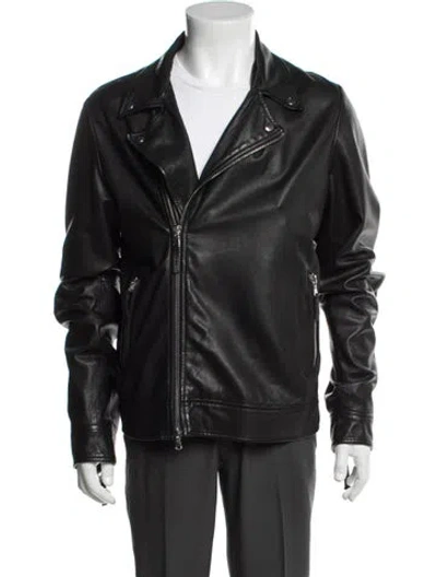 Pre-owned Eleventy Leather Moto Jacket In Gray