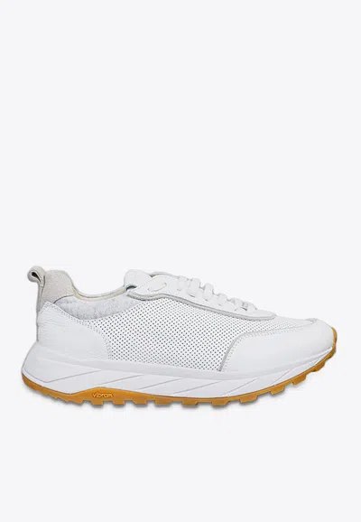 Eleventy Leather Perforated Low-top Sneakers In White