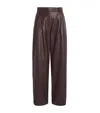 Eleventy Leather Pleated Trousers In Brown