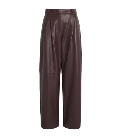 Eleventy Leather Pleated Trousers In Brown