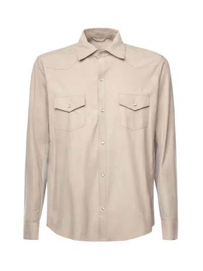 Eleventy Leather Shirt In Beige