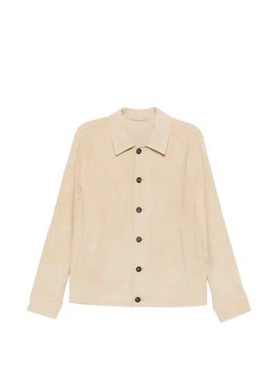 Eleventy Leather Shirt Jacket In Neutral