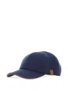 Eleventy Leather-trim Cashmere Baseball Cap In Blue