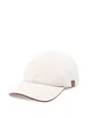 Eleventy Leather-trimmed Wool Cap Hat In White