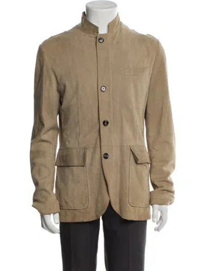 Pre-owned Eleventy Leather Utility Jacket In Brown