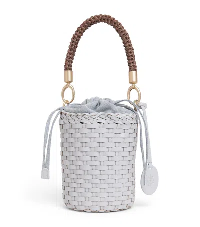 Eleventy Leather Woven Bucket Bag In White
