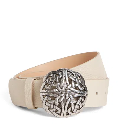 Eleventy Leather Woven Buckle Belt In Neutral
