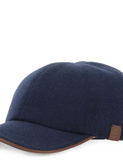 Eleventy Leather-trim Cashmere Baseball Cap In Metallic