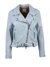 Eleventy Light Blue Leather Biker Jacket In Multi