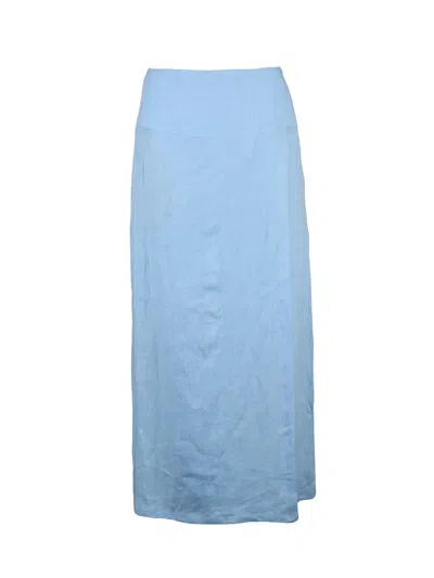 Eleventy Light Blue Linen Long Skirt In Multi