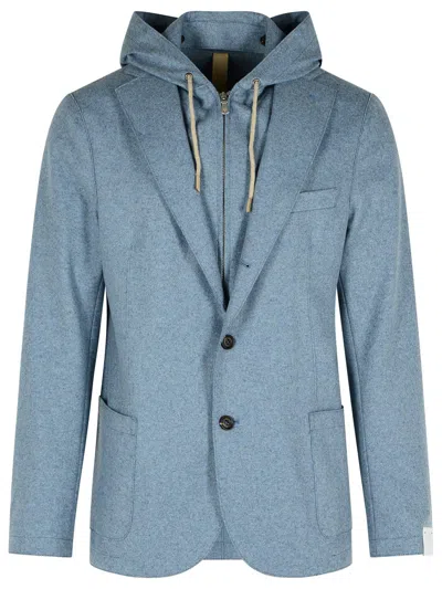 ELEVENTY ELEVENTY LIGHT BLUE WOOL BLEND BLAZER MEN