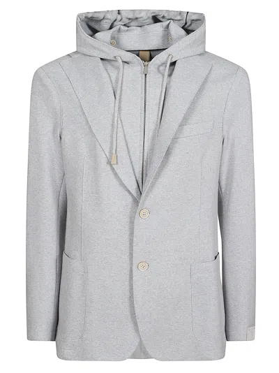 Eleventy Light Grey Blazer With Hood And Structural Design In Gray