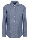 Eleventy Lightweight Denim French Collar Shirt In Blue