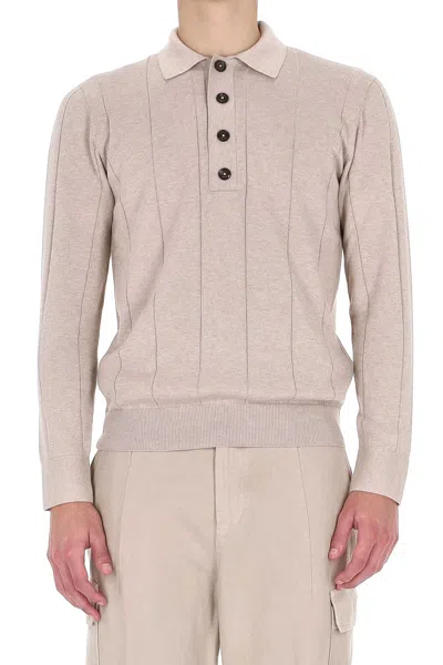 Eleventy Fine Cotton-cashmere Long-sleeve Polo With Horn Buttons In Pink