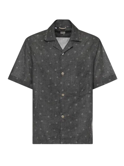Eleventy Linen And Cotton Bowling Shirt In Gray