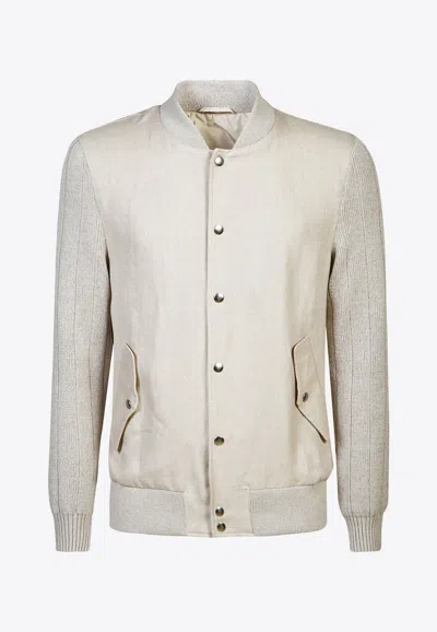 Eleventy Linen And Wool Bomber Jacket In Nude