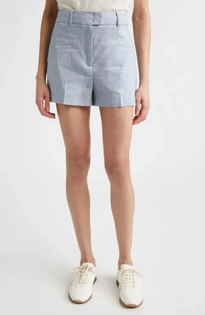 Eleventy Linen & Wool Chambray Shorts In Blue