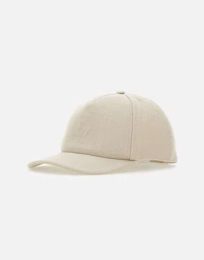 Eleventy Linen Baseball Cap With Logo In Beige