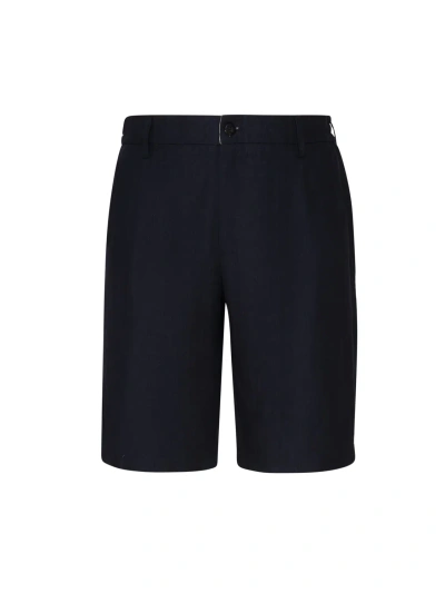 Eleventy Linen Bermuda Shorts In Blue