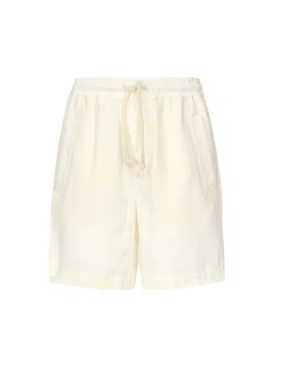 Eleventy Linen Bermuda Shorts With Drawstrings In White