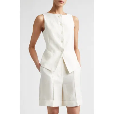 Eleventy Linen Blend Bateau Neck Vest In White