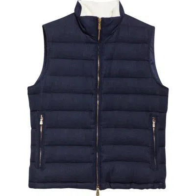Eleventy Linen Blend Down Puffer Vest In Blue