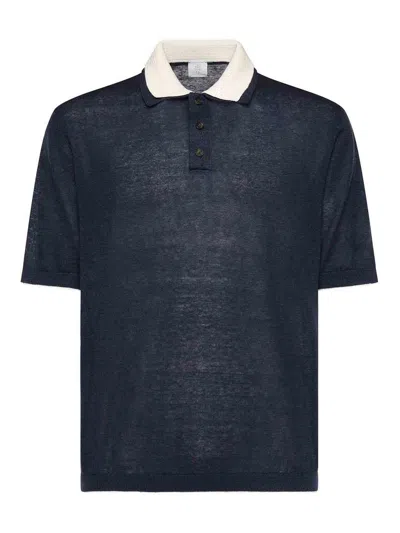 Eleventy Linen Blend Polo In Blue