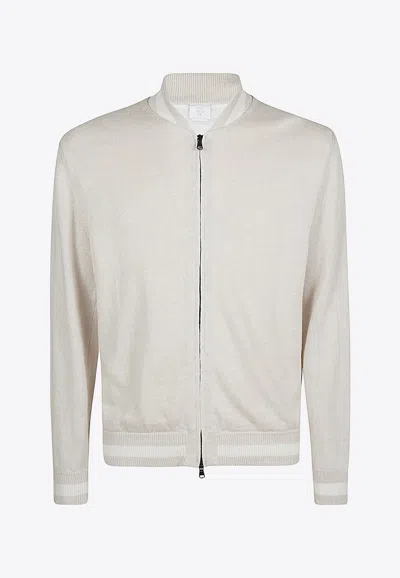 Eleventy Linen-blend Zip-up Bomber Jacket In Sand