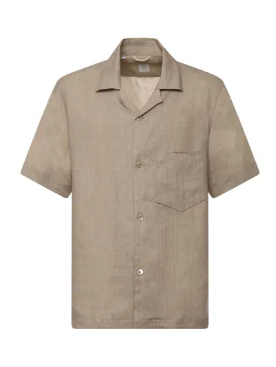 Eleventy Linen Bowling Shirt In Brown