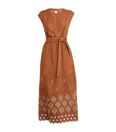 Eleventy Linen Broderie Anglaise Dress In Orange