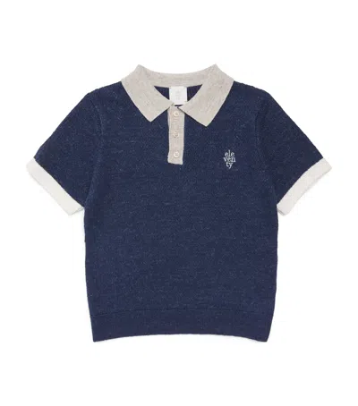Eleventy Kids' Linen-cotton Polo Sweater In Blue